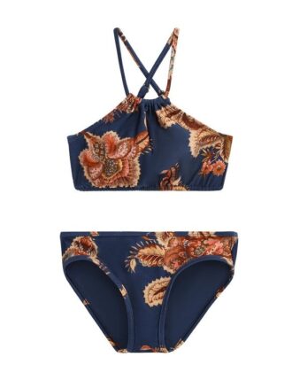 Bikinis Aster Kids à dos croisé en imprimé jacobéen bleu marine en ligne