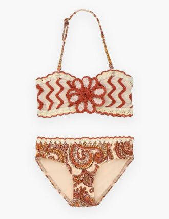 Bikinis en crochet Patience pour enfants, motif cachemire crème/orange, en ligne