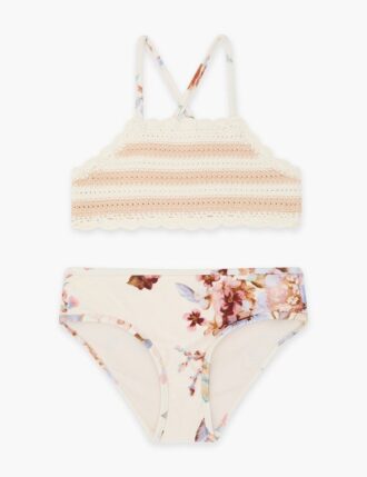 Bikinis en maille Awaken Kids, motif floral multicolore ivoire, en ligne