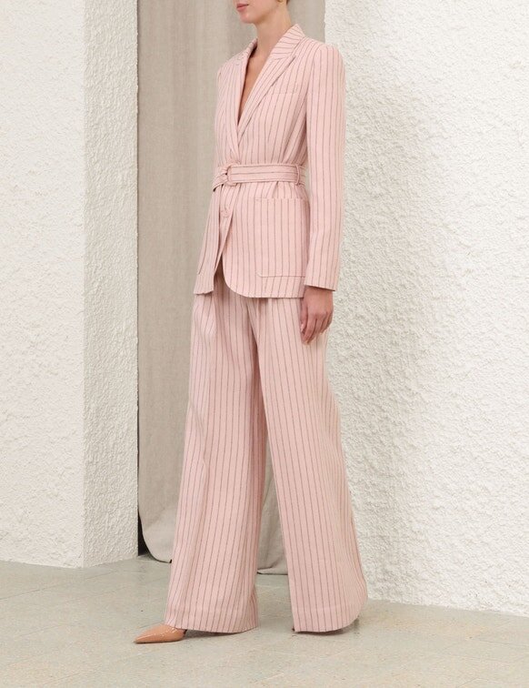 Blazer en lin à ceinture Alchemy à rayures rose chocolat en ligne Blazer en lin à ceinture Alchemy à rayures rose chocolat en ligne