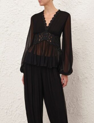 Blouse à basque Luna noire en ligne