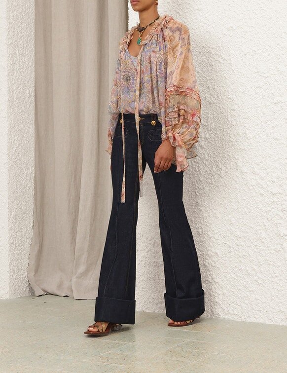 Blouse à cordons Rebellion à motif floral assemblé en ligne Blouse à cordons Rebellion à motif floral assemblé en ligne