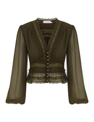 Blouse Luna à col en V, couleur mousse, en ligne