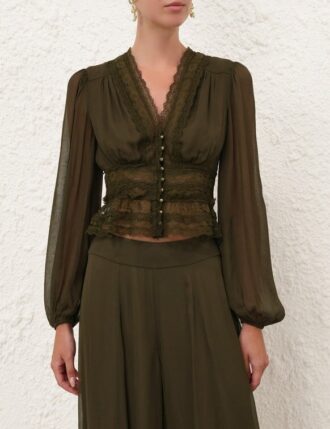 Blouse Luna à col en V, couleur mousse, en ligne