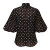 Blouse plissée à boutons à pois noirs en ligne Blouse plissée à boutons à pois noirs en ligne
