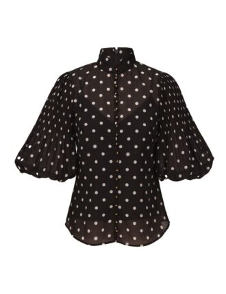 Blouse plissée à boutons à pois noirs en ligne
