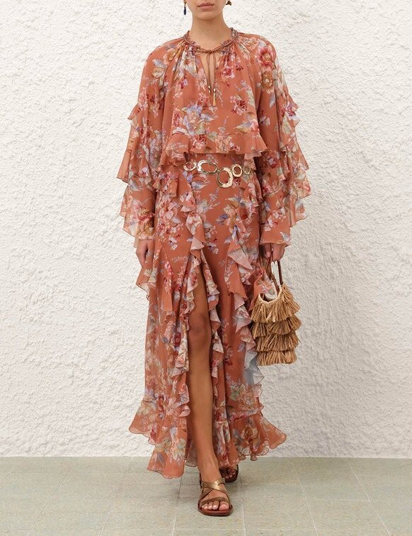 Blouse à volants Awaken motif floral cannelle en ligne Blouse à volants Awaken motif floral cannelle en ligne