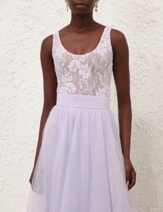 Body en dentelle à encolure dégagée, couleur lilas, en ligne