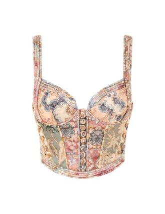 Bustier en velours côtelé Rebellion à motif floral assemblé en ligne