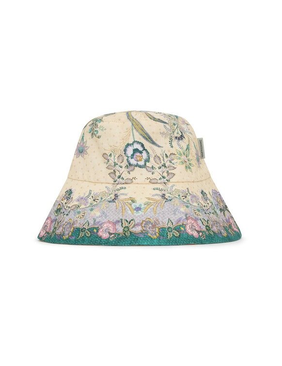 Chapeau bob à large bord imprimé Crème à motif floral en écharpe en ligne Chapeau bob à large bord imprimé Crème à motif floral en écharpe en ligne