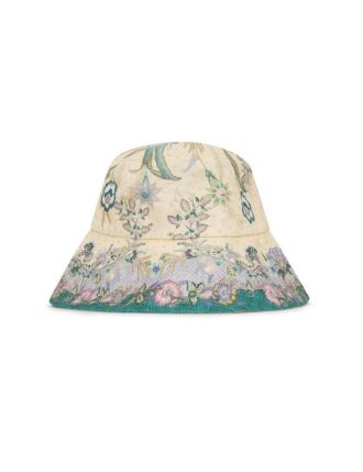 Chapeau bob à large bord imprimé Crème à motif floral en écharpe en ligne