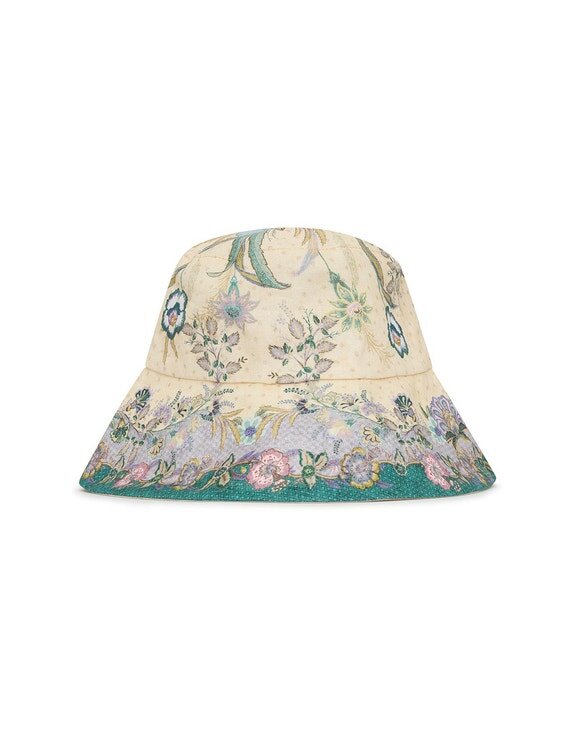 Chapeau bob à large bord imprimé Crème à motif floral en écharpe en ligne Chapeau bob à large bord imprimé Crème à motif floral en écharpe en ligne