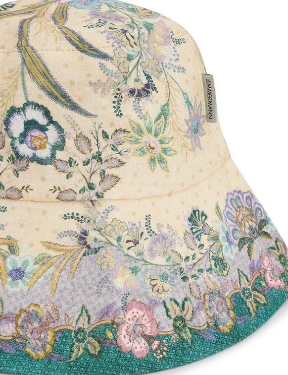 Chapeau bob à large bord imprimé Crème à motif floral en écharpe en ligne Chapeau bob à large bord imprimé Crème à motif floral en écharpe en ligne