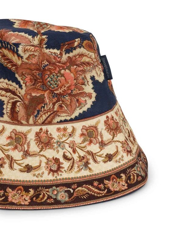 Chapeau bob à large bord imprimé Navy Jacobean en ligne Chapeau bob à large bord imprimé Navy Jacobean en ligne