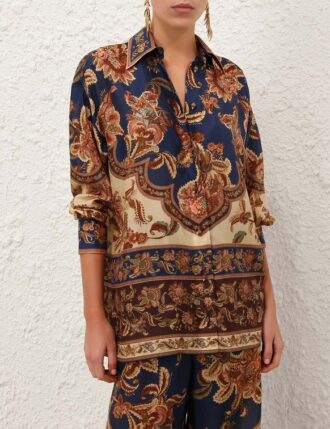 Chemise ample Aster bleu marine Jacobean en ligne