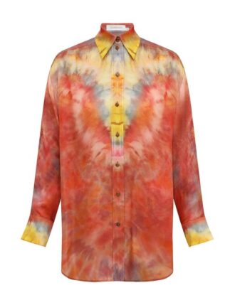 Chemise ample en satin Alchemy, coloris rubis tie-dye, en ligne