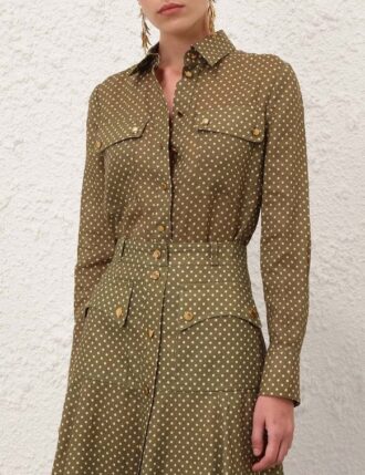 Chemise cargo Luna à pois olive en ligne