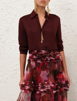 Chemise en satin Luna couleur vin en ligne