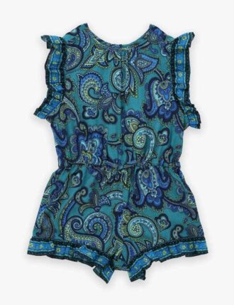 Combishort à volants Patience pour enfants, motif paisley bleu, en ligne