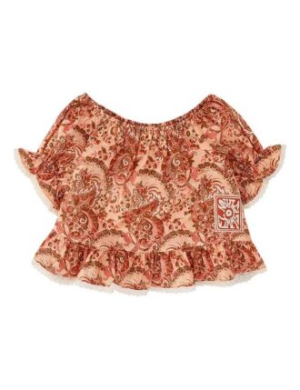 Haut à manches volantées Aster Kids, motif floral paisley rose, en ligne