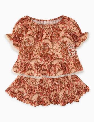 Haut à manches volantées Aster Kids, motif floral paisley rose, en ligne