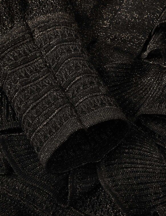 Haut à volants et col noué Rebellion, noir métallisé, en ligne Haut à volants et col noué Rebellion, noir métallisé, en ligne