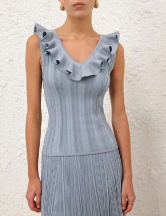 Haut à volants métalliques Aster bleu métallisé en ligne