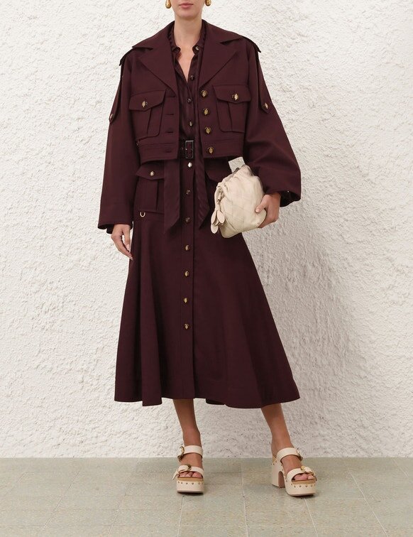 Jupe midi en laine Luna couleur acajou en ligne Jupe midi en laine Luna couleur acajou en ligne