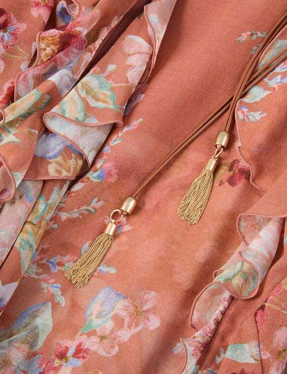 Jupe à volants Awaken, motif floral cannelle, en ligne Jupe à volants Awaken, motif floral cannelle, en ligne