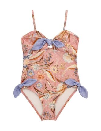 Maillot une pièce Indra Kids à nouer sur le devant, motif floral rose, en ligne
