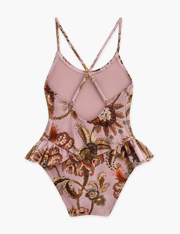 Maillot une pièce à volants Aster pour enfants, motif Jacobean mauve, en ligne Maillot une pièce à volants Aster pour enfants, motif Jacobean mauve, en ligne