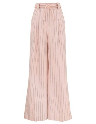 Pantalon large en lin Alchemy à rayures rose chocolat en ligne