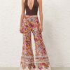 Pantalon évasé froncé Luna à motif floral multicolore en ligne Pantalon évasé froncé Luna à motif floral multicolore en ligne