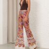 Pantalon évasé froncé Luna à motif floral multicolore en ligne Pantalon évasé froncé Luna à motif floral multicolore en ligne