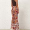 Pantalon évasé froncé Luna à motif floral multicolore en ligne Pantalon évasé froncé Luna à motif floral multicolore en ligne