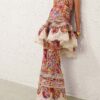 Pantalon évasé froncé Luna à motif floral multicolore en ligne Pantalon évasé froncé Luna à motif floral multicolore en ligne