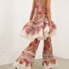 Pantalon évasé froncé Luna à motif floral multicolore en ligne Pantalon évasé froncé Luna à motif floral multicolore en ligne