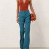 Pantalon évasé Luna Drill bleu sarcelle en ligne Pantalon évasé Luna Drill bleu sarcelle en ligne
