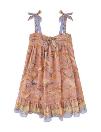 Robe Indra pour enfants à nouer sur le devant, foulard rose à motifs floraux, en ligne