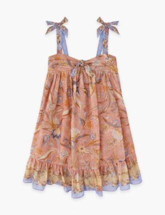 Robe Indra pour enfants à nouer sur le devant, foulard rose à motifs floraux, en ligne