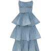 Robe mi-longue plissée à volants bleu foncé en ligne Robe mi-longue plissée à volants bleu foncé en ligne