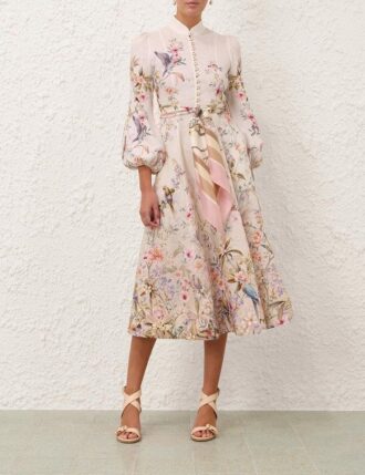 Robe mi-longue Rebellion Button en Cream Aviary en ligne