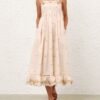 Robe midi à bretelles Patience, couleur crème/rose jaune, en ligne Robe midi à bretelles Patience, couleur crème/rose jaune, en ligne