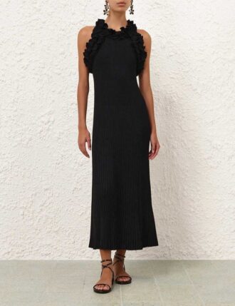 Robe midi à volants Luna noire en ligne