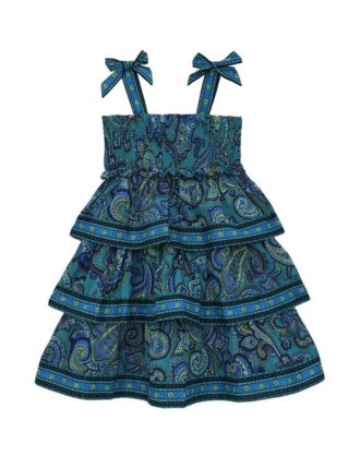 Robe à volants pour enfants Patience, motif paisley bleu, en ligne