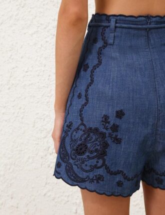 Shorts en denim brodé Aster bleu railway en ligne