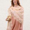 Étole en laine et dentelle, couleur crème, en ligne