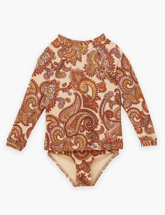 Tops anti-UV pour enfants Patience, motif cachemire crème/orange, en ligne Tops anti-UV pour enfants Patience, motif cachemire crème/orange, en ligne