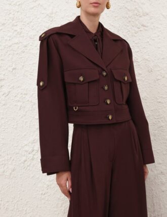 Veste cargo en laine Luna couleur acajou en ligne